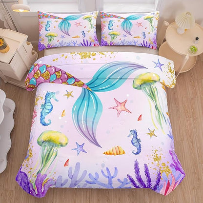 NINENINE Mermaid Tail Bedding Sets Mermaid Comforter Set,Full Size Bedding Sets for Girls,Princess Comforter Toddler Bedding Sets for Girls with 1 Comforter 2Pillowcases