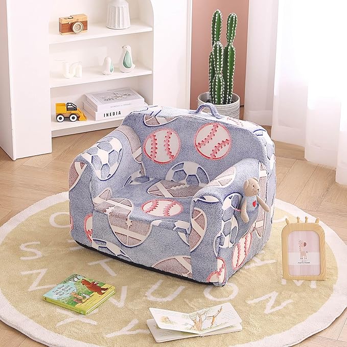 Tiita Kids Sofa, Chirldren Couch with Carrying Handle & Side Pockets, Kids Foam Chair, Toddler Armrest Chair,Kids Read Sofa for Girl Or Boy(Ball)