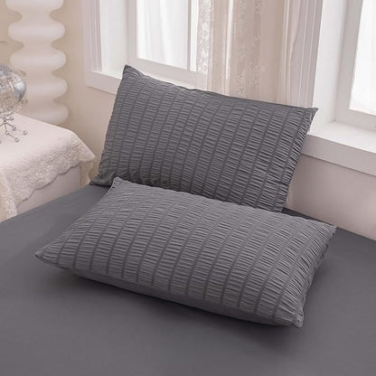Grey Queen Size Comforter Sets for Boys Men Boho Dark Grey Seersucker Bedding Set 5 Pieces-Microfiber Lightweight All Season Comforter Set for Bedding(90x90In Comforter)