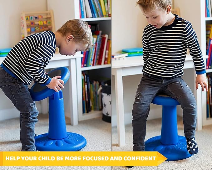 Studico ActiveChairs Kids Wobble Chair, Flexible Classroom Seating improves Focus, Posture & Helps ADHD/ADD. Get The Wiggles out, Active Fidget Desk Chairs, Pre-Teen 17.75" Stool, Ages 7-12, Blue
