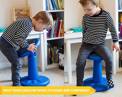 Studico ActiveChairs Kids Wobble Chair, Flexible Classroom Seating improves Focus, Posture & Helps ADHD/ADD. Get The Wiggles out, Active Fidget Desk Chairs, Pre-Teen 17.75" Stool, Ages 7-12, Blue