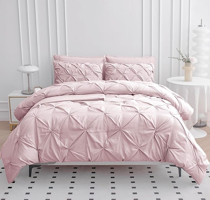 Lane Linen California King Comforter Set, 7 Piece Cal King Bed in a Bag, Pintuck Cal King Bedding Set, Soft Cali King Bed Set, Cal King Bed Comforter Sets with Sheets, Pillowcases & Shams - Sepia Rose