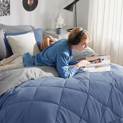 Bedsure Infinity Blue California King Size Comforter Set - 7 Pieces Reversible California King Bed in a Bag, California King Infinity Blue and Grey Bed Set with Comforters, Sheets, Pillowcases & Shams