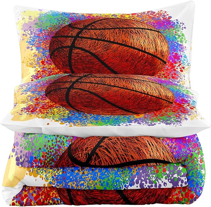 Tailor Shop Twin Size Comforter Set,Basketball Bedding Set for Boys Kids Teens,Sports Kids Basketball Comforter Sets with 1 Pillowcases