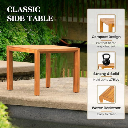 Eleve 400lbs Capacity Outdoor Set of 2 with Wooden Side Table, FSC Certified Acacia Wood Patio Furniture Set for Firepit Porch, Large, Slanted Backrest Club Chair