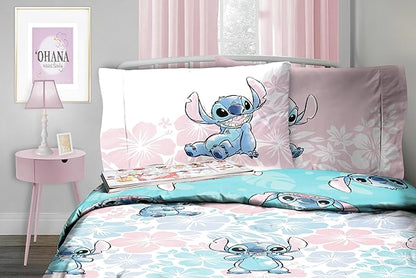 Disney Lilo & Stitch Full Comforter Set - 7 Piece Bedding includes Sheet Set & Pillow Covers - Super Soft Kids Floral Bedding