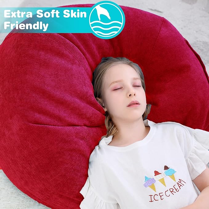 Stuffed Animal Storage Bean Bag Chair Cover (No Filler) for Kids and Adults.Soft Premium Corduroy Stuffable Beanbag for Organizing Children Plush Toys or Memory Foam Small 100L (Red)