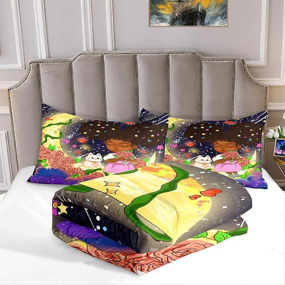 3Pcs Black Girl Bedding Set - Black Girl Twin Bedding Set for Girls, Ultra Soft Microfiber African Black Girls Room Set, Black Girls Twin Comforter Set for Girls, Full (1 Comforter 1 Pillowcases)