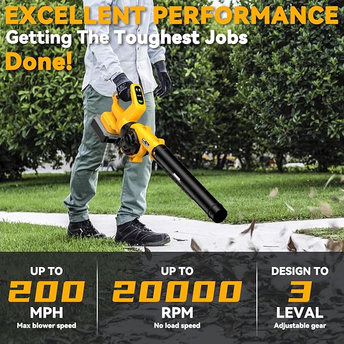 Cordless Leaf Blower for Dewalt 20V Battery, 3 Speed Modes Up to 200MPH, 270° Rotatable Electric Leaf Blower with 4 Blowing Nozzles(No Battery)