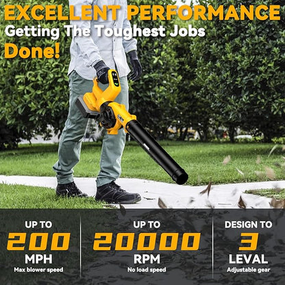 Cordless Leaf Blower for Dewalt 20V Battery, 3 Speed Modes Up to 200MPH, 270° Rotatable Electric Leaf Blower with 4 Blowing Nozzles(No Battery)