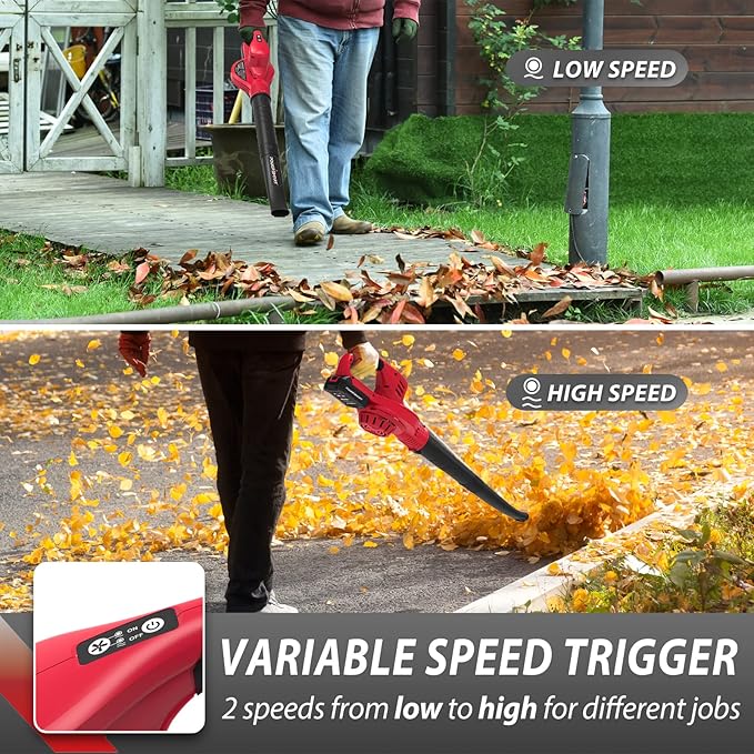 PowerSmart Cordless Leaf Blower with Battery and Charger, 2 Speed Mode, 20V Electric Lightweight Small Battery Powered Leaf Blower for Lawn Care, Patio, Jobsite