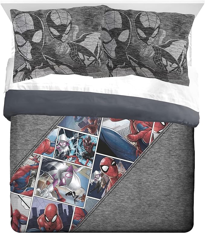 Jay Franco Marvel Spiderman Grunge Queen Comforter & Sham Set - Super Soft Kids Bedding - Fade Resistant Microfiber (Official Marvel Product)