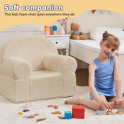 Beige Sherpa Toddler Chair, Soft Kids Plush Chair for Relaxing & Reading, Lightweight Handle Design, Easy to Clean, Removable Cover, Modern Style, 22x20x24 inches, 7.7 pounds