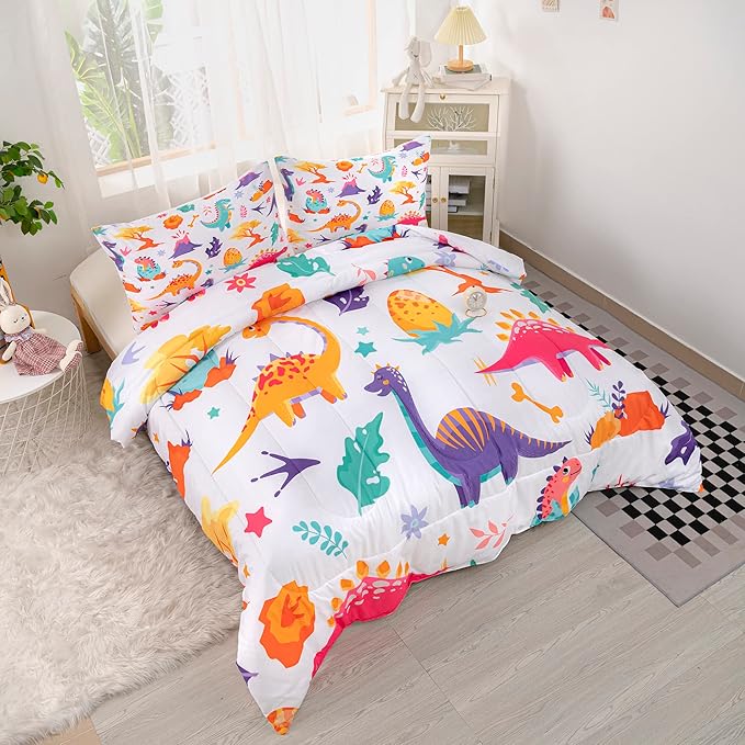 CVHOUSE Dinosaur Bedding Set,Dinosaur Comforter,Dinosaur Comforter Set Twin,Microfiber Quilt Set with 1 Comforter and 2 Pillow Cases- 3 Piece