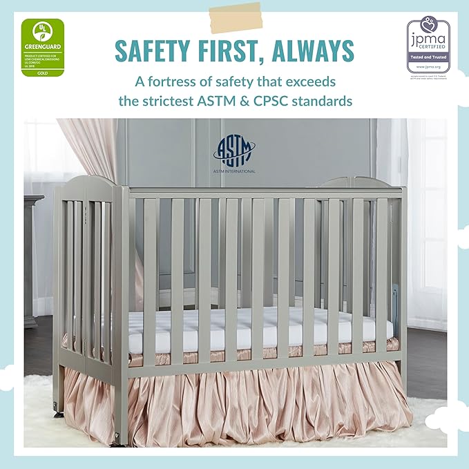 2 in 1 Folding Portable Crib in Cool Grey, Greenguard Gold Certified , 40x26x38 Inch (Pack of 1)