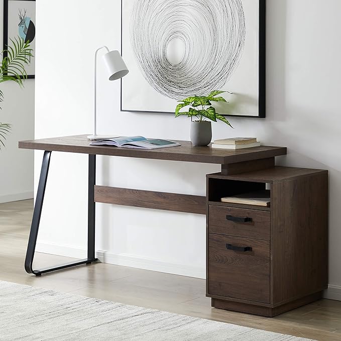 NicBex Laik-DW-00004-DX Desks, 65.3" W x 23.6" D x 30" H, Brown