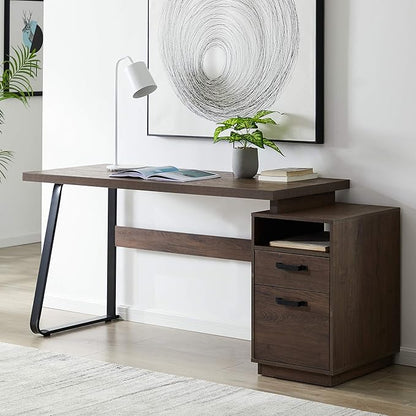 NicBex Laik-DW-00004-DX Desks, 65.3" W x 23.6" D x 30" H, Brown