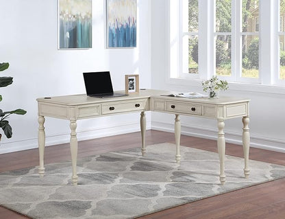 OSP Home Furnishings Country Meadows L-Shape Desk with 2 Full Drawers and Power Hub, Antique White