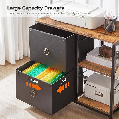 HOOBRO File Cabinet, Filing Cabinet with Charging Station, office cabinet with Bookshelf and Open Storage Shelf, for Home Office, A4/Letter Size, Nonwovens Drawer, Black and Rustic Brown BFK70UWJ01