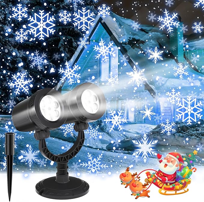 Snowflake Projection Light, Christmas Outdoor Double Headed Snowflake Projection Light, LED Snowfall Spotlight IP65 Waterproof Rating, Suitable for Christmas Garden Decoration (HT-TY-13)