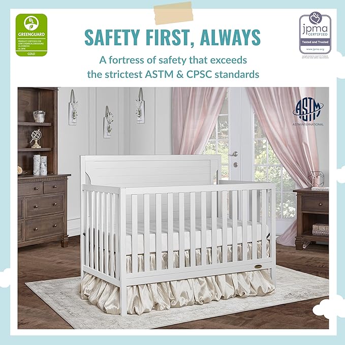 Cape Cod 5-in-1 Convertible Crib in White, Greenguard Gold Certified, 55x30x44.5 Inch (Pack of 1)