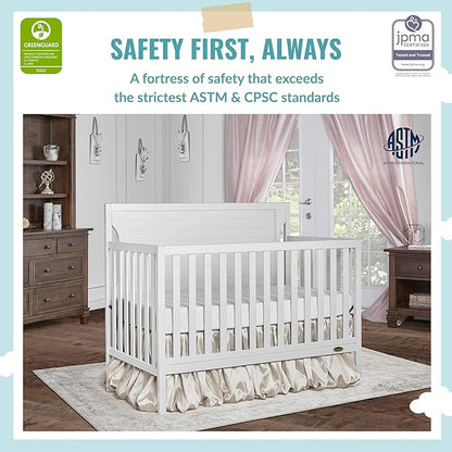 Cape Cod 5-in-1 Convertible Crib in White, Greenguard Gold Certified, 55x30x44.5 Inch (Pack of 1)