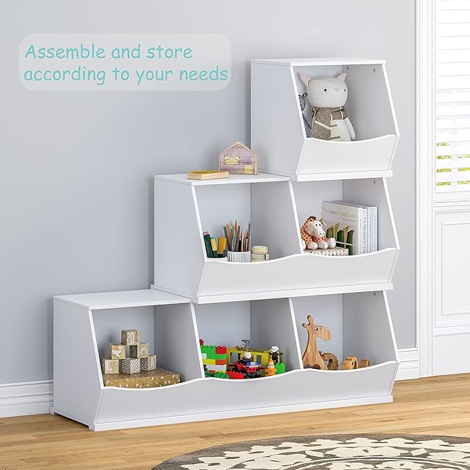 UTEX Toy Storage Organizer,Stackable Kids Toy Storage Cubby with 3 Bins,Toy Boxes and Storage for Playroom,Bedroom,Nursery School,White