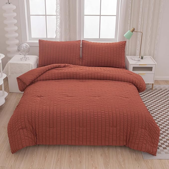 Burnt Orange Comforter Set Queen,Queen Sized Comforter Bedding Set, Burnt Orange Terracotta Bedding Set Queen Size,5 Pcs Lightweight Microfiber Bed Set