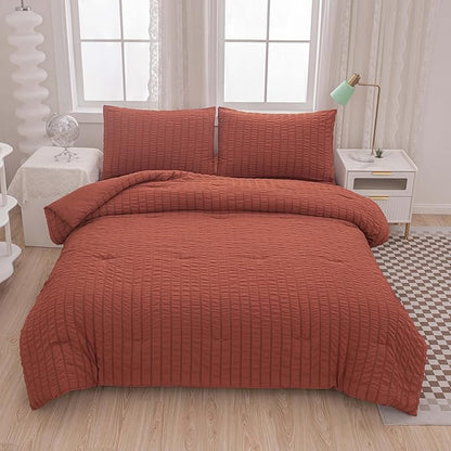 Burnt Orange Comforter Set Queen,Queen Sized Comforter Bedding Set, Burnt Orange Terracotta Bedding Set Queen Size,5 Pcs Lightweight Microfiber Bed Set