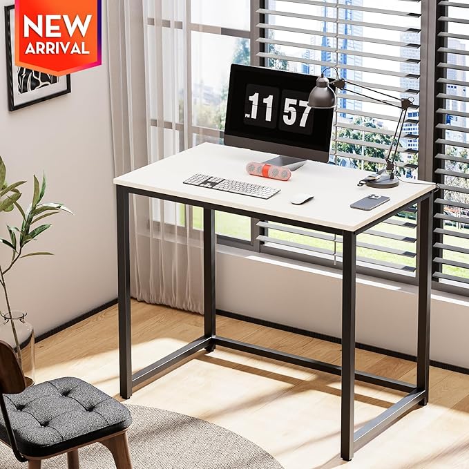 SINPAID Small Computer Desk 31.5 inches Desk for Small Spaces Sturdy Home Office Desk Modern Gaming Desk Study Writing Laptop Table, White Desk