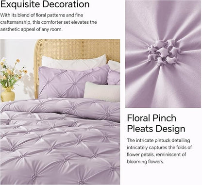 BEDELITE Light Purple Twin Comforter Set for Girls - 2 Peices Boho Pintuck Bedding Comforter Sets, Lightweight Soft & Warm Twin Bedding Sets with 1 Pillowcase for All Season