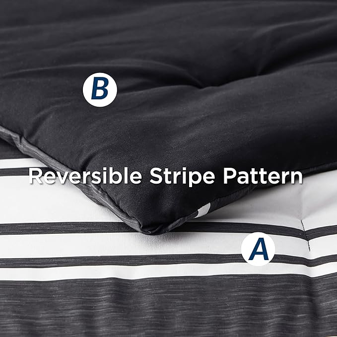 Bedsure Bed in a Bag Queen 7 Pieces, Black White Striped Bedding Comforter Sets All Season Bed Set, 2 Pillow Shams, Flat Sheet, Fitted Sheet and 2 Pillowcases