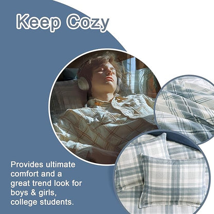 Blue Twin XL Comforter Set, Plaid Twin Comforter Set for Boys & Girls,Classic Homestead-style Twin Bed Set with Sheets and Comforter Set