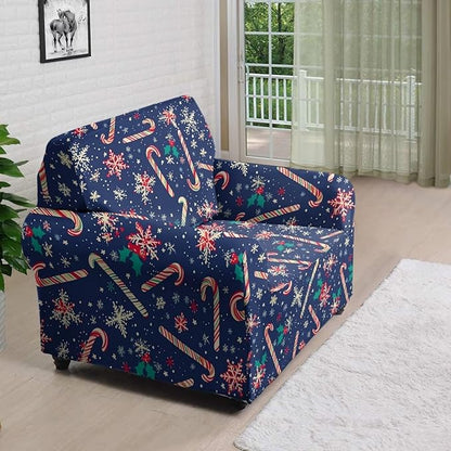 FKELYI Christmas Easy Going Stretch Sofa Slipcover Blue Candy Cane Furniture Protector Easy Going Stretch Sofa Slipcovers with Elastic Bottom S
