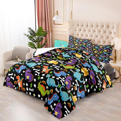 Dinosaur Full Size Bedding Set - Cartoon Dinosaur Full Size Comforter Sets for Boys Soft Breathable Dino Quilt Kids Comforter Set Decor for Boys Bedroom, 1 Comforter 2 Pillowcase