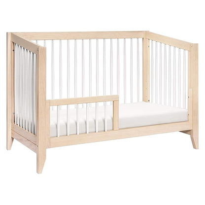 Babyletto Sprout 4-in-1 Convertible Crib with Toddler Bed Conversion Kit in Washed Natural and White, Greenguard Gold Certified
