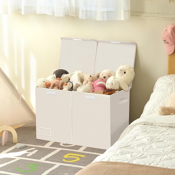 GRANNY SAYS Toy Chest with Lids, Foldable Toy Storage Organizer with Handles, Stuffed Animal Storage for Nursery Room Playroom, Living Room, Large Toy Box for Boys and Girls, Light Brown