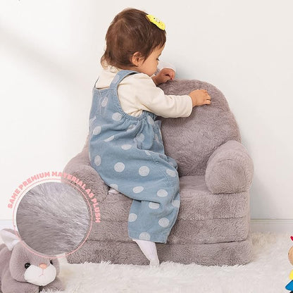 Kids Couch Fold Out Soft Toddler Chairs,Toddler Armrest Chair Bed for Play,Gift for 0-3 Years,Grey Bunny