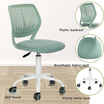 FurnitureR Writing Task Chair for Teens Boys Girls 360 Rolling Wheels Fabric Soft Pad Seat Breathable Backrest, Height Adjustable Liftup 29.5"-34.3", Morandi AQUA
