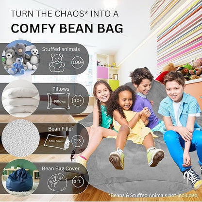 Bean Bag Chair Cover (No Filler) | Bird's Nest Shape | Adult Size | Microsuede | Stuffed Animal Storage for Kids Or Memory Foam| Double Stitched | Durable Zipper | Soft Premium