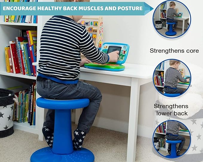 Studico ActiveChairs Kids Wobble Stool, Flexible Seating for Preschool & Elementary Classrooms, Improves Focus, Posture & ADHD/ADD, 14" Active Desk Chairs, Ages 3-7, Blue