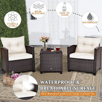3 PCS Patio Furniture Set, OneSize, White