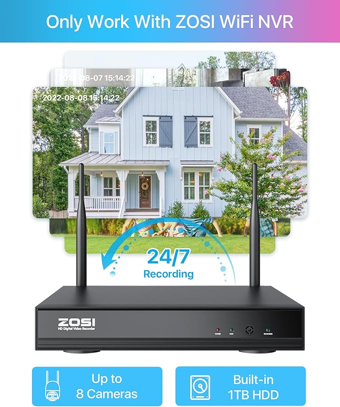 ZOSI C289 2K Pan/Tilt WiFi Add On Camera, 3MP Plug-in Outdoor PT Security Camera, Night Vision, Human Detection, 2 Way Audio, Smart Light Siren, Only Work 2K WiFi NVR System(ZR08RP,ZR08LL)