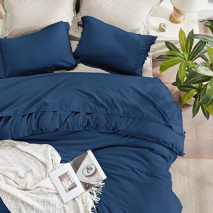 Andency Navy Blue Comforter Set Twin Size, 2 Pieces Boho Tassel Lightweight Bedding Comforter Sets, All Season Soft Fluffy Fringe Bed Set (66x90In Comforter & 1 Pillowcase)