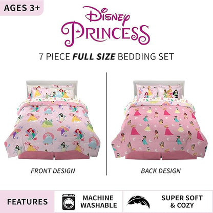Disney Princess Kids Bedding Super Soft Comforter and Sheet Set with Sham, 7 Piece Full Size, "Official" Disney Product By Franco (PRINTS MAY VARY)