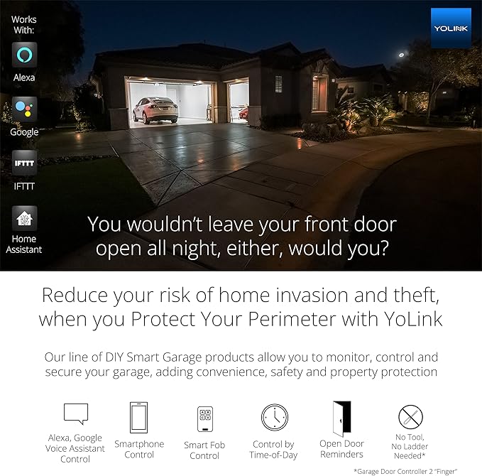YoLink Smart Garage Door Sensor, Garage Door Position Sensor with Door Left-Open Reminders, Alexa, Google, IFTTT, Home Assistant (Hub Required)