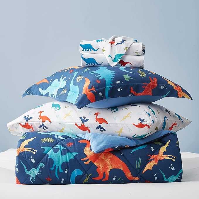 Kids Twin Bedding Comforter Set for Boys, 5 Pieces Soft Lightweight Dinosaur Bedding Twin Set with Sheets, Bed in a Bag, Durable Boys Twin Comforter Set
