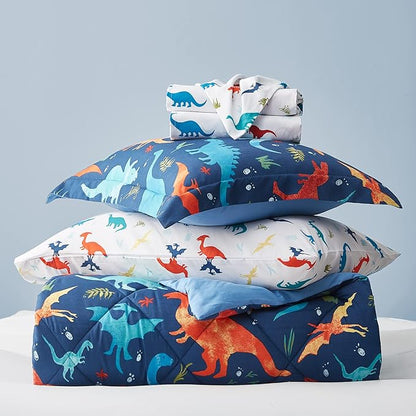 Kids Twin Bedding Comforter Set for Boys, 5 Pieces Soft Lightweight Dinosaur Bedding Twin Set with Sheets, Bed in a Bag, Durable Boys Twin Comforter Set