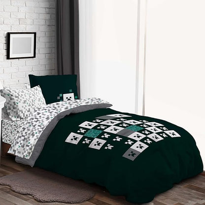 Minecraft Creeper Twin Comforter Set - 5 Piece Gamer Bedding includes Sheet Set & Pillow Covers - Super Soft Checkered Kids Bedding