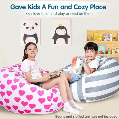 Lukeight Stuffed Animal Storage Bean Bag Chair Cover for Kids, Zipper Beanbag Chair Cover for Organizing Toddler & Kids' Rooms Plush Toys (Heart Velvet, XX-Large)